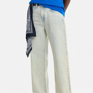 Straight Loose Fit Washed Ice-Blue Jeans
