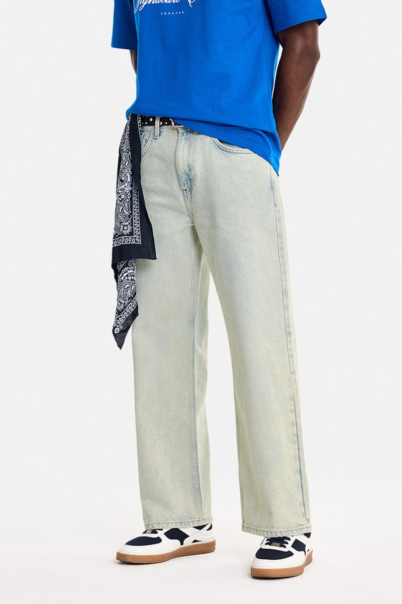 Straight Loose Fit Washed Ice-Blue Jeans