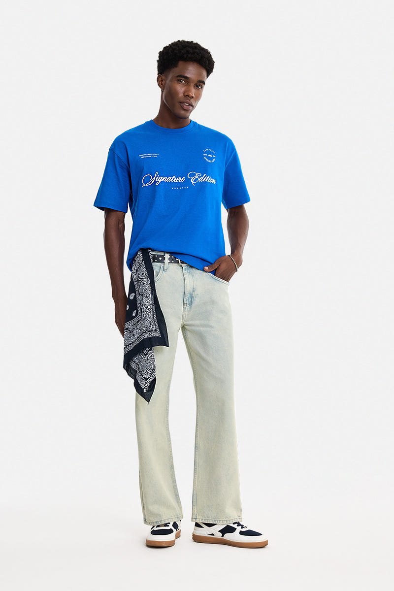 Straight Loose Fit Washed Ice-Blue Jeans