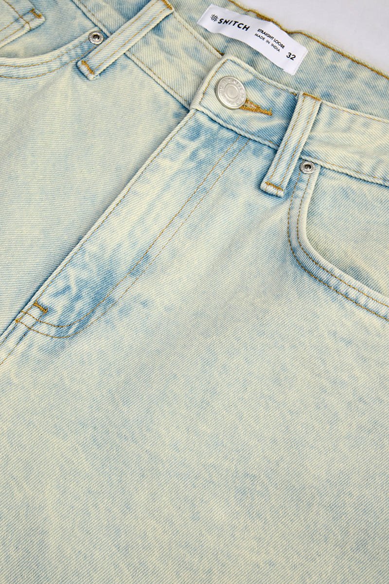 Straight Loose Fit Washed Ice-Blue Jeans