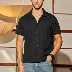 Black Cuban Textured Shirt