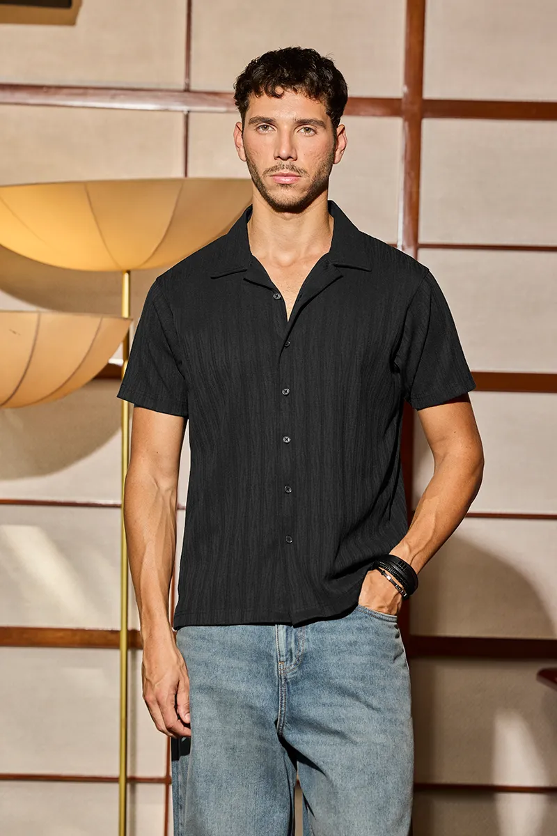 Black Cuban Textured Shirt