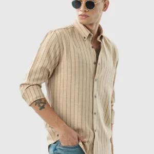 Beige Stripes Slim Fit Shirt