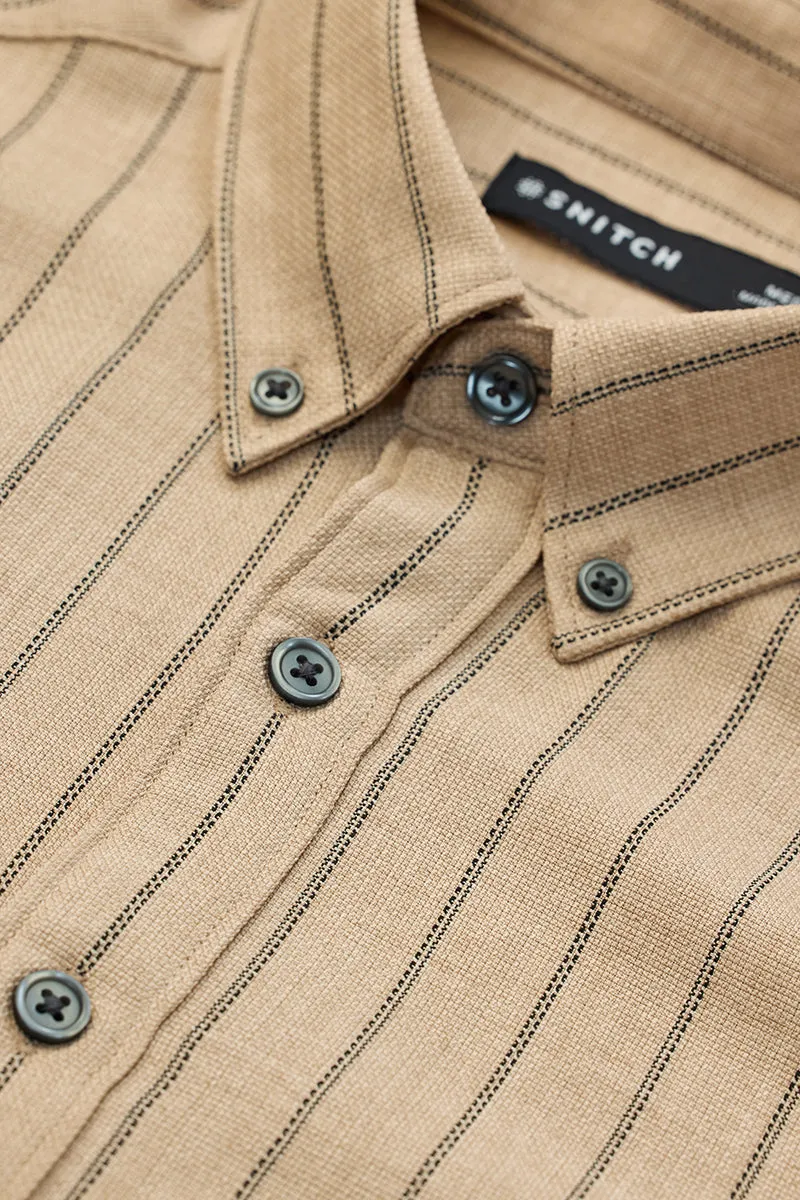 Beige Stripes Slim Fit Shirt