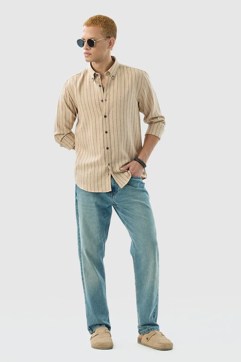 Beige Stripes Slim Fit Shirt