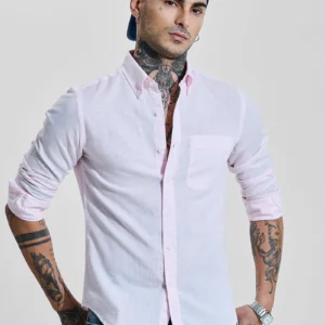Light Pink Linen Blend Slim Fit Shirt