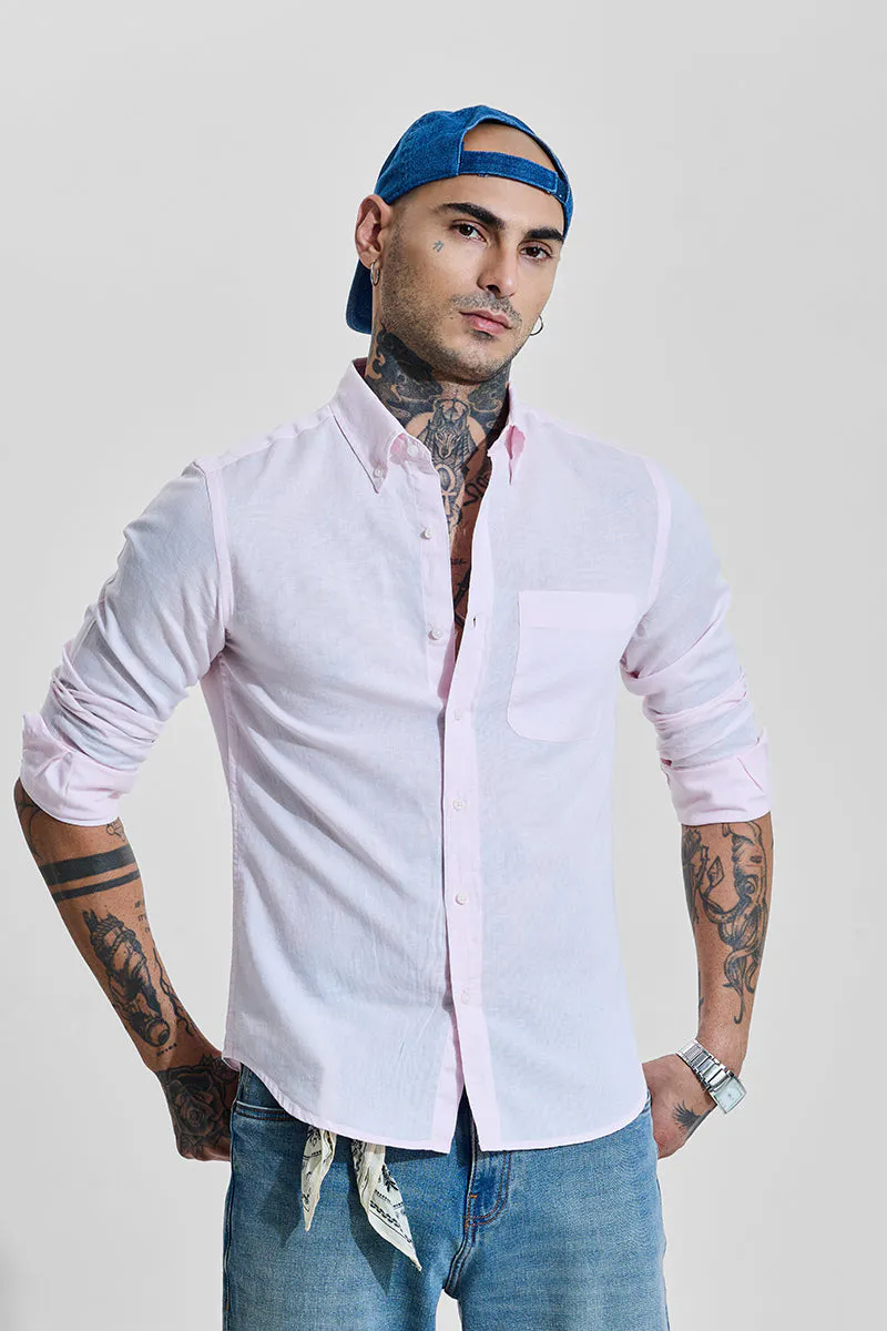 Light Pink Linen Blend Slim Fit Shirt