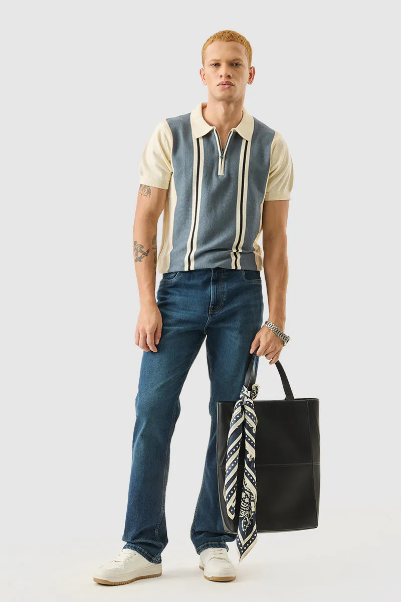 Light Beige Stripes Slim Fit Polo T-Shirt