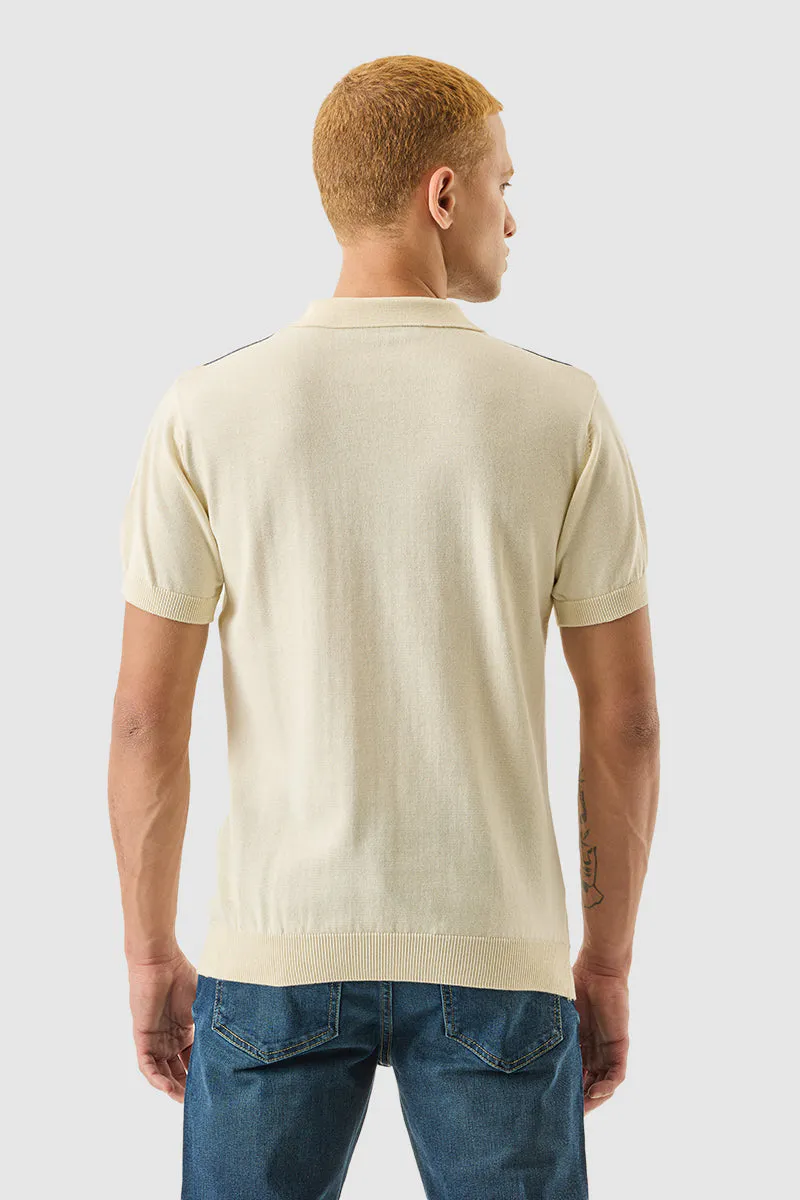 Light Beige Stripes Slim Fit Polo T-Shirt