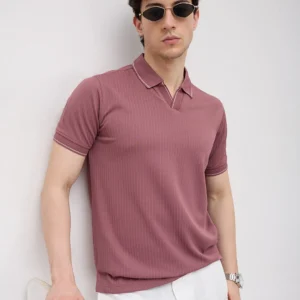 Rosewood Rib Striped Weave Polo Tee